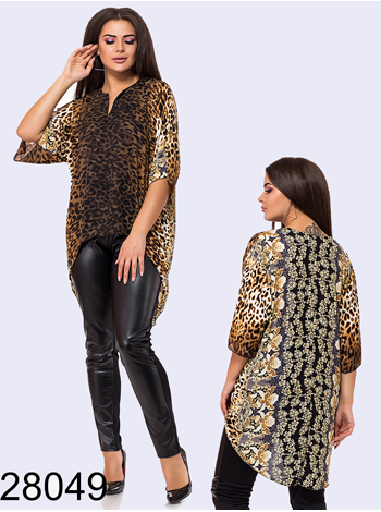 Леопардовая блузка-туника удлиненная сзади