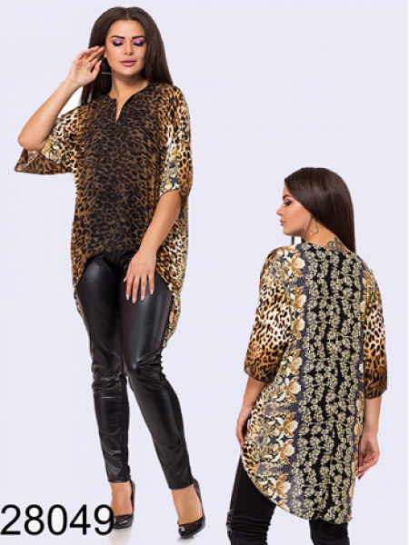 Леопардовая блузка-туника удлиненная сзади