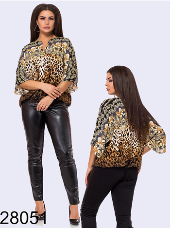 Нарядная шифоновая блузка леопардовый принт
