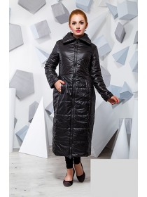 Довге тепле пальто на синтепоне великого розміру чорне