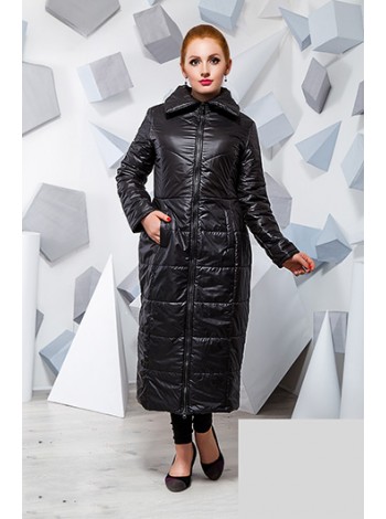Длинное теплое пальто на синтепоне большого размера черное