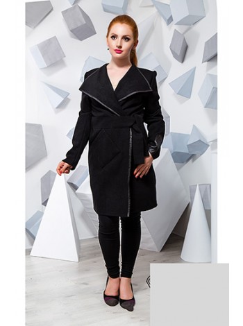 Женское пальто из кашемира с вставками  из эко-кожи