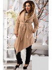 Женское демисезонное пальто с капюшоном и ассиметричным низом 