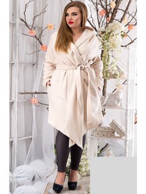 Демисезонное пальто большого размера с капюшоном