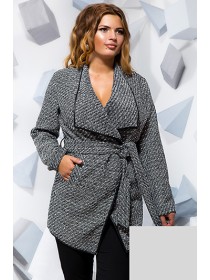 Серое короткое пальто на запах букле 817273-74