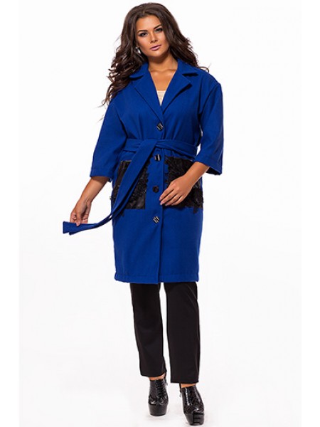 Жіноче пальто з укороченими рукавами і кишенями эко-кожа з мереживом