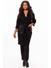 Женское пальто с укороченными рукавами и карманами эко-кожа с кружевом