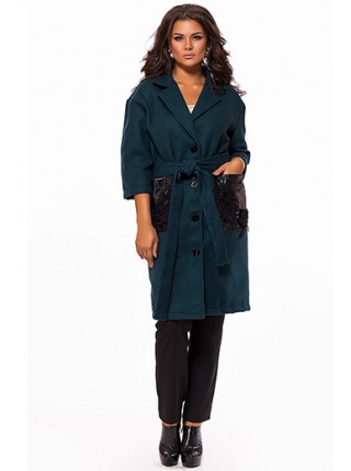 Жіноче пальто з укороченими рукавами і кишенями эко-кожа з мереживом