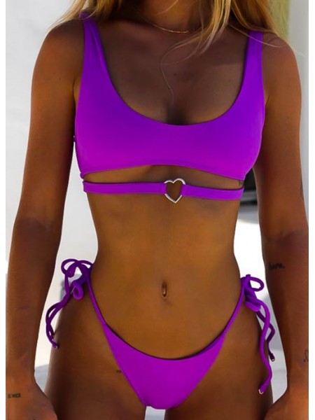 Фіолетовий купальник стринги на зав'язках + топ з сердечком
