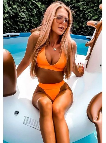 Оранжевый неон купальник с высокими бразилаина