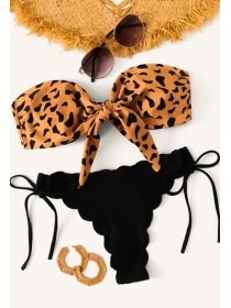 Леопардовий купальник бандо з плавками на зав'язках