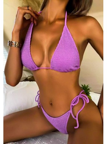 Фиолетовый женский купальник-шторки на завязках 
