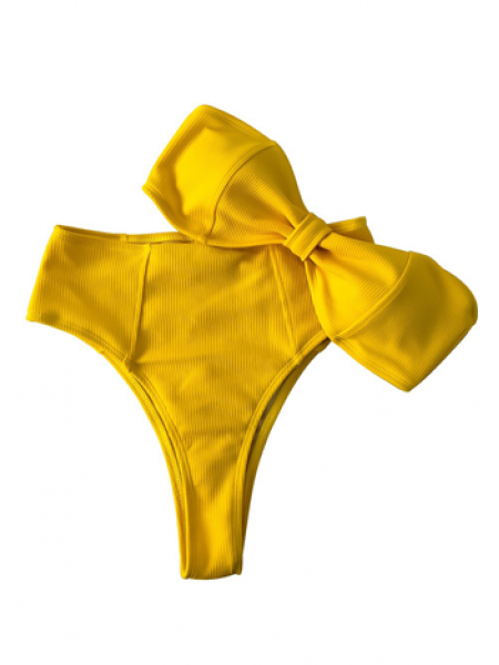 Яскравий жовтий купальник в рубчик з високими бразилиана