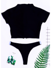 Спортивный женский черно-белый купальник топ со змейкой + стринги лампасы