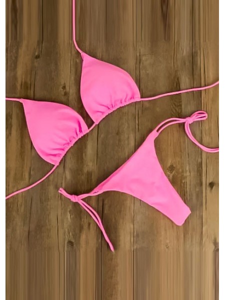 Розовый женский купальник-шторки на завязках 