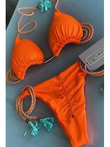 Помаранчевий жіночий купальник-шторки на зав'язках зі збіркою