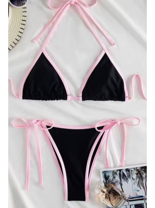  Розовый женский купальник треугольник на завязках бразилиана