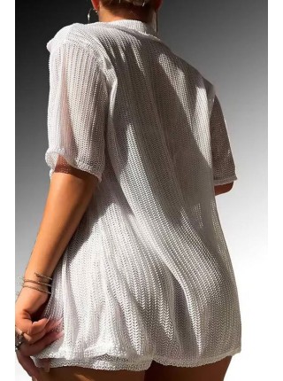 Белый пляжный женский костюм рубашка с шортами