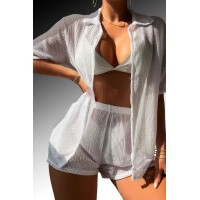 Белый пляжный женский костюм рубашка с шортами