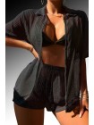 Черный пляжный женский костюм рубашка с шортами