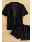 Черный пляжный женский костюм рубашка с шортами