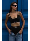 Черный спортивный комплект белья топ с шортами на резинке
