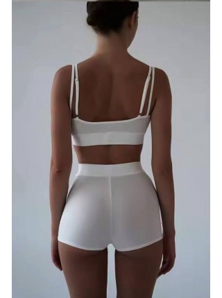 Белый женский комплект белья топ с шортами на резинке