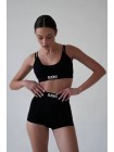 Черный спортивный комплект белья топ с шортами на резинке