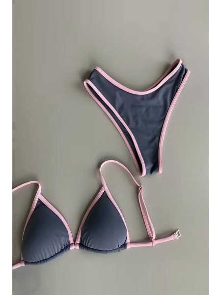 Серый с розовым женский купальник треугольник с чашками бразилиана