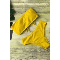 Яскраво-жовтий купальник-бандо зі шнурівкою