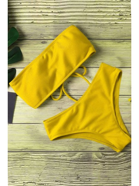 Яскраво-жовтий купальник-бандо зі шнурівкою