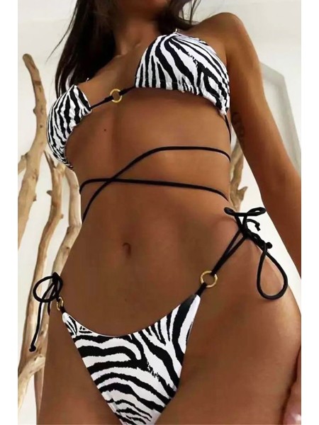 Чорно-білий жіночий купальник шторки з принтом зебра 