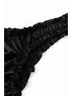 Черный шелковый женский комплект белья бандо плавки с рюшами 