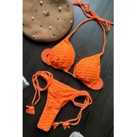 Яскравий помаранчевий купальник жіночий шторки на зав'язках бразиліана
