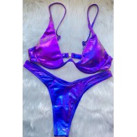 Фіолетовий купальник із декольте хамелеон із плавками танго