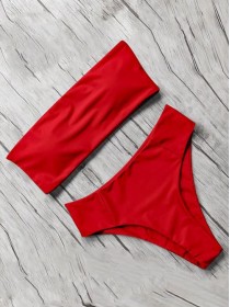 Червоний купальник бандо з безшовним плавками